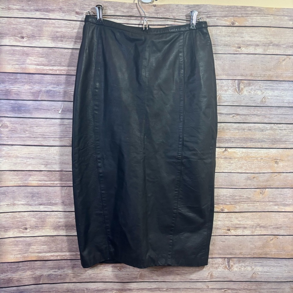 Vintage Dagorret Black Leather Midi Skirt Size 8